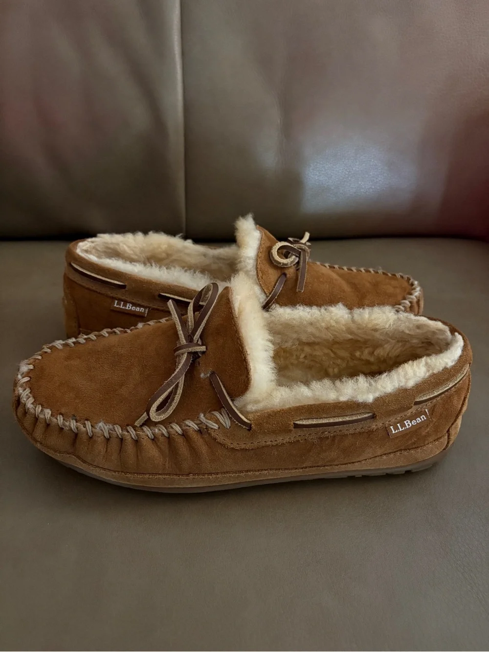 L.L. Bean Kids Brown Suede Shearling Moccasins